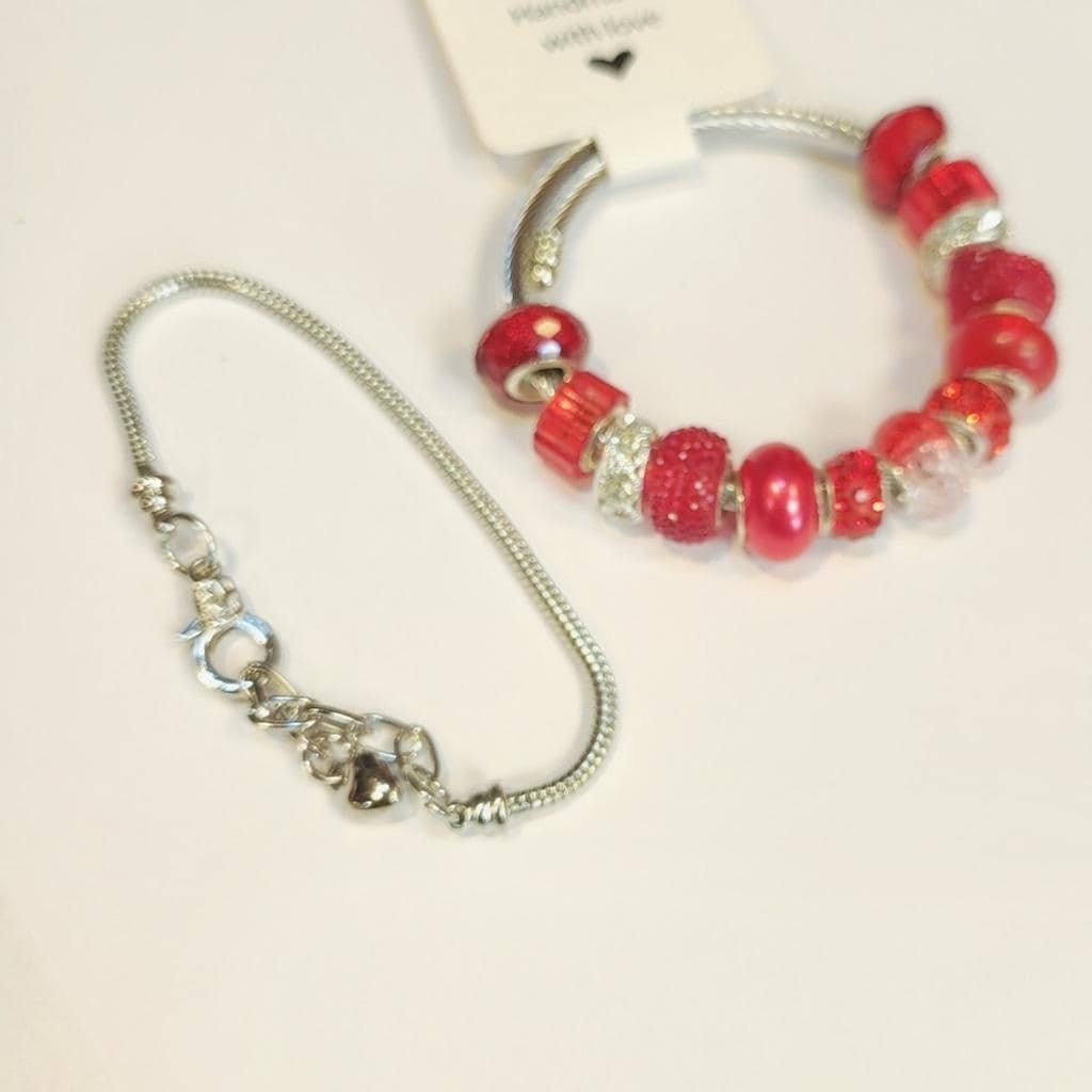 European Style Large Beaded Adjustable Snake Coil Bracelet 7"