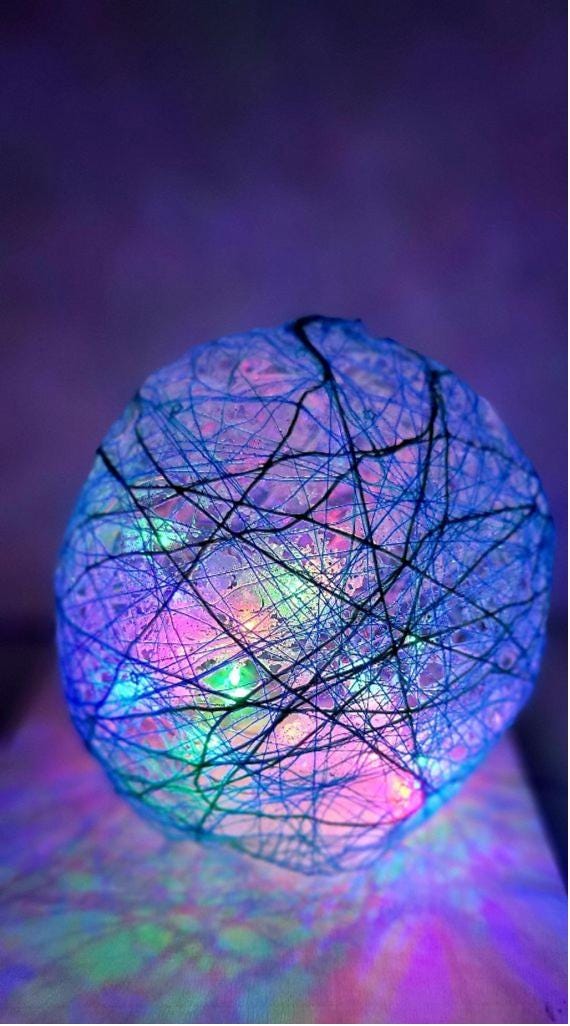 Hand crafted Wrapped thread orb light table decor