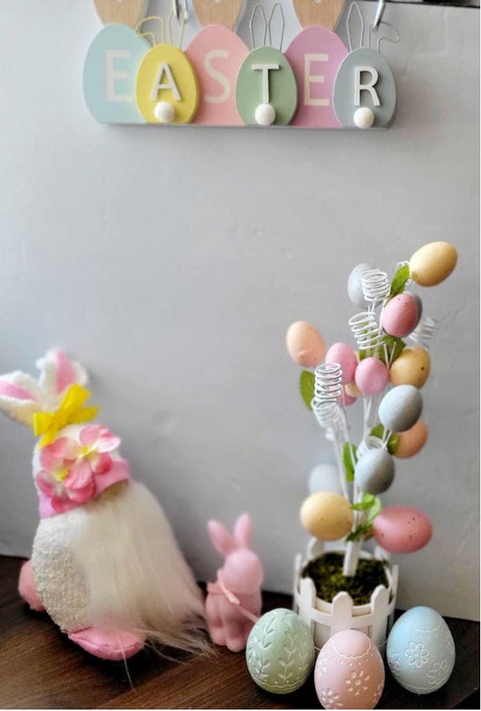 Pink Plumeria Flower Easter Bunny Spring Time Gnome