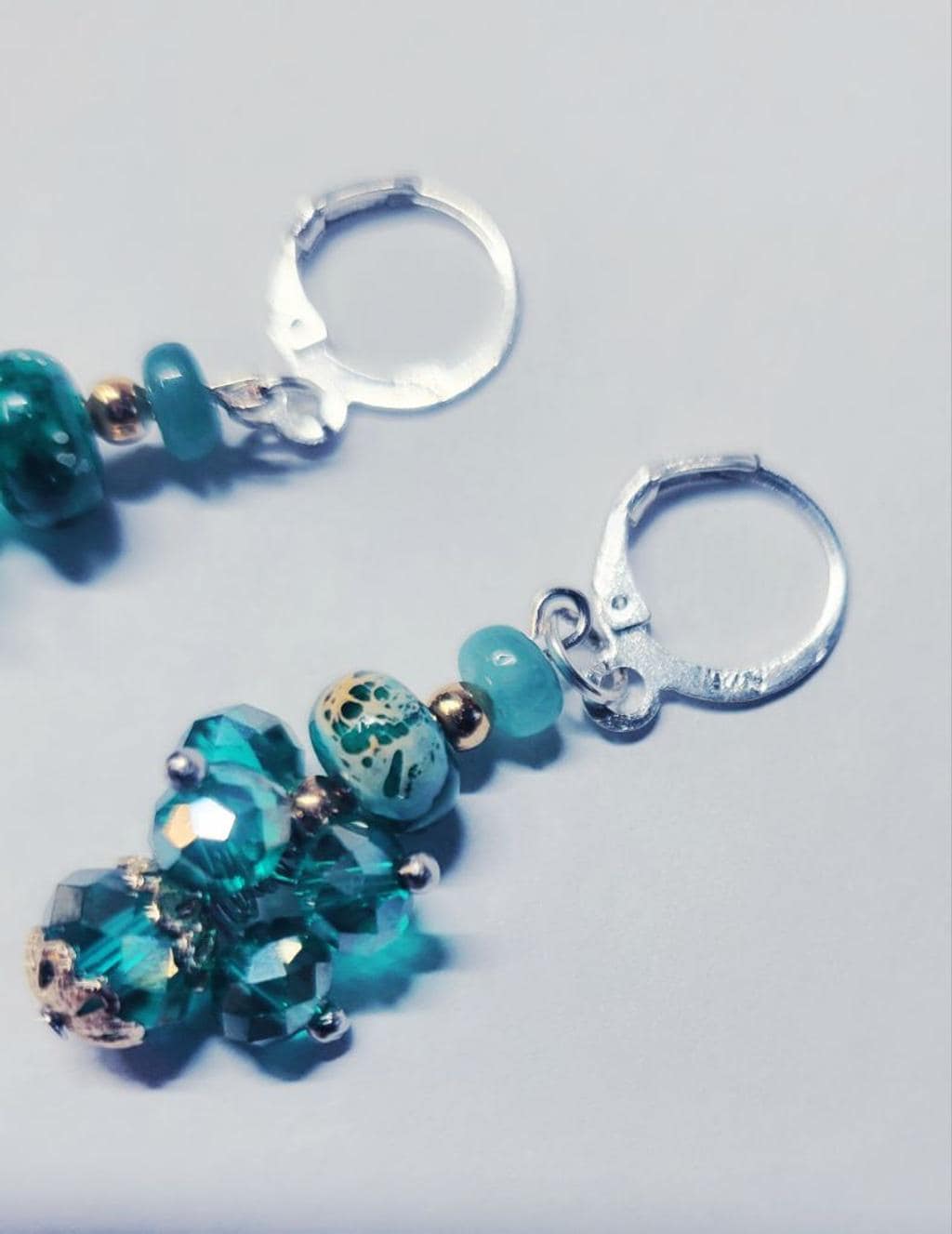 925 SS Grandidierite & teal faceted beads dangle earrings