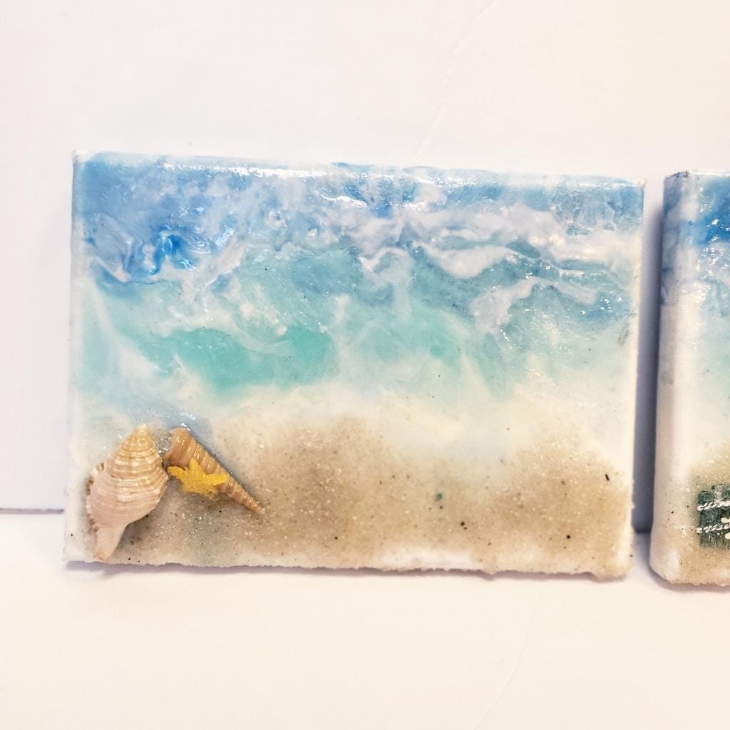 4x6 Ocean beach scene resin canvas set
