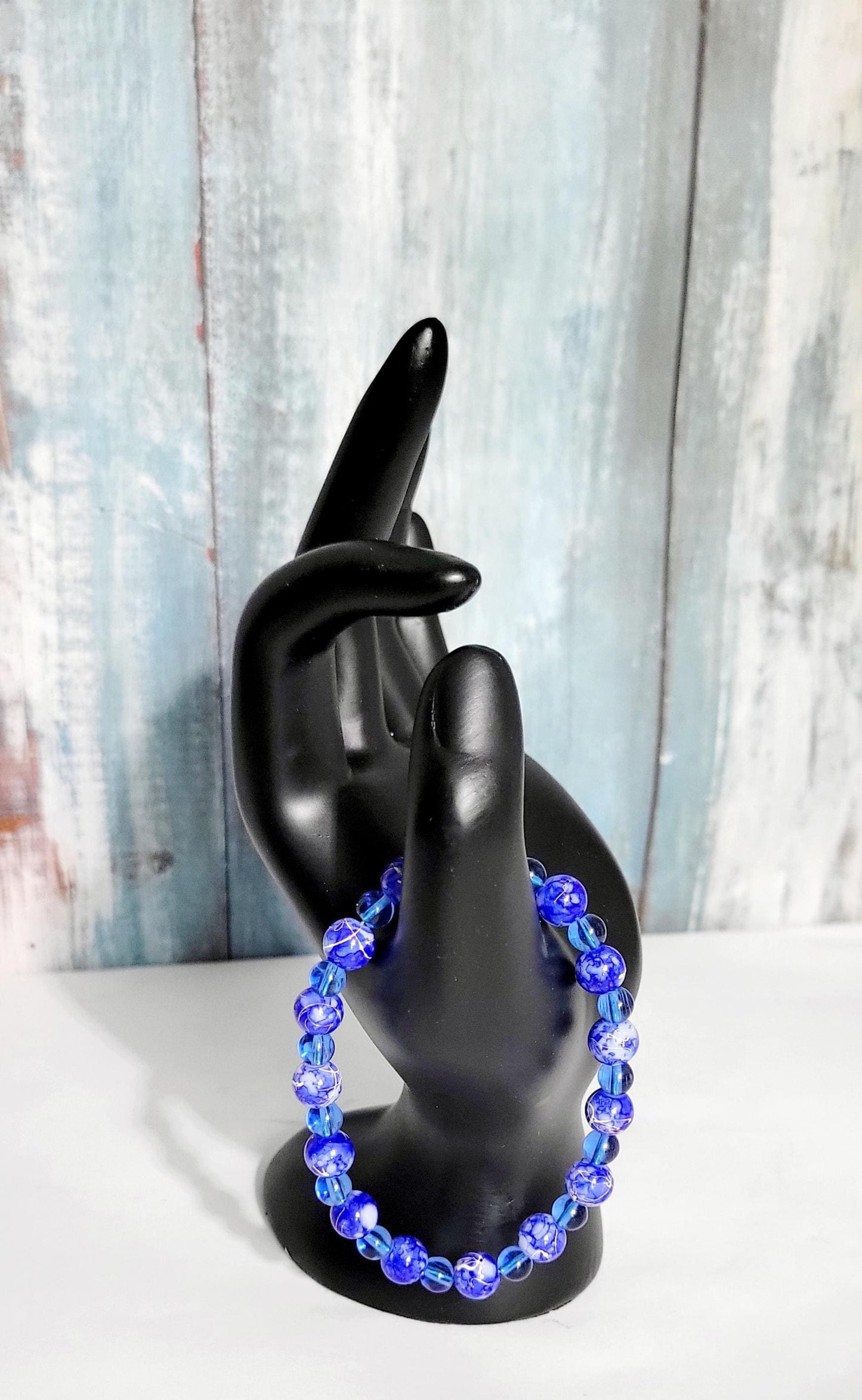 Handcrafted Blue Beaded Bracelet: Acrylic & Translucent Glass