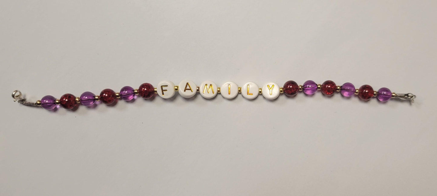 Personalized Family berry colored glass bead bracelet