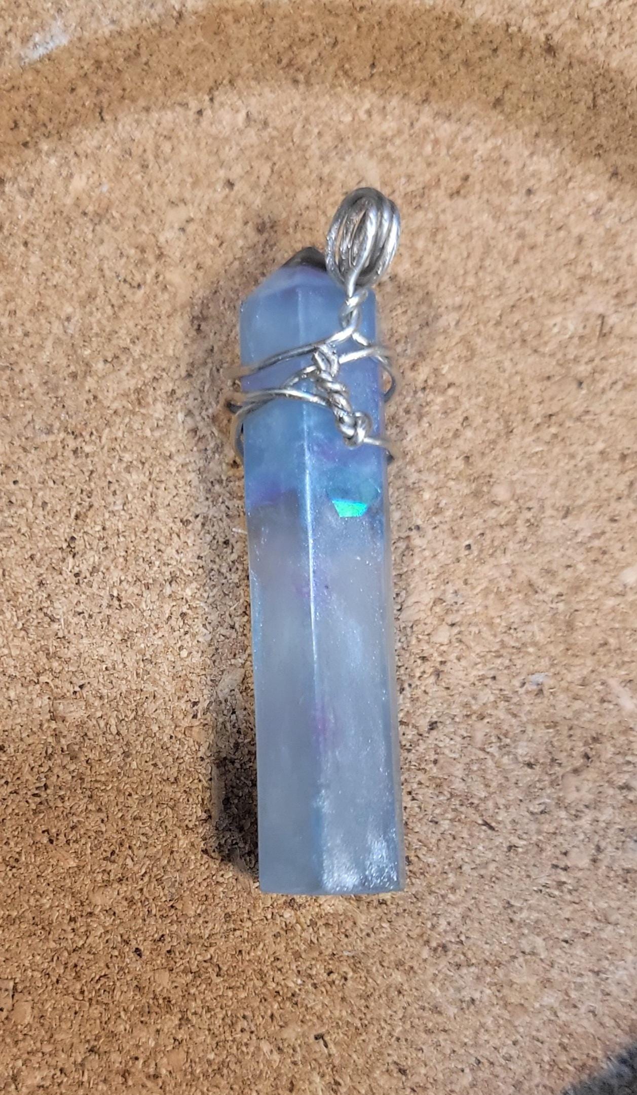 Wire wrapped Resin Crystal Shaped pendant