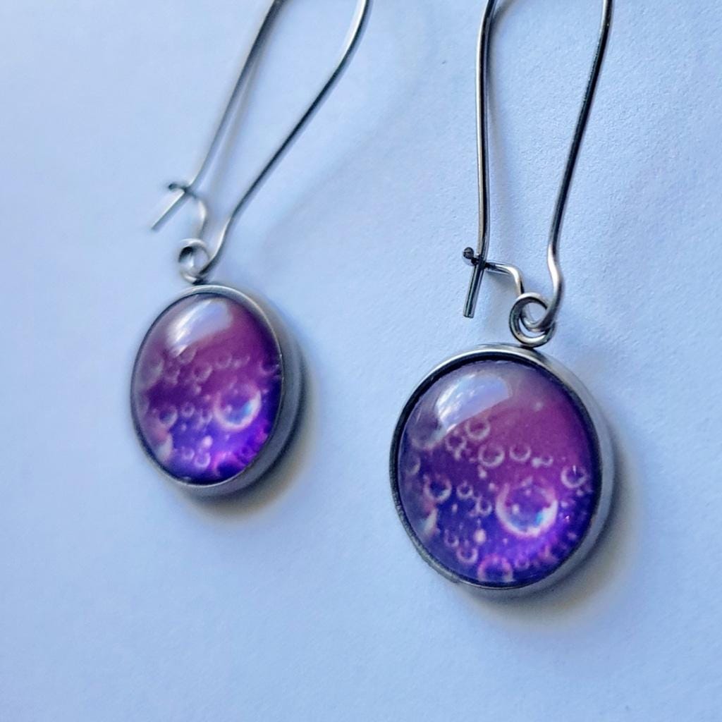 Elegant Purple and Silver Bubble Round Latch Back Drop Earrings