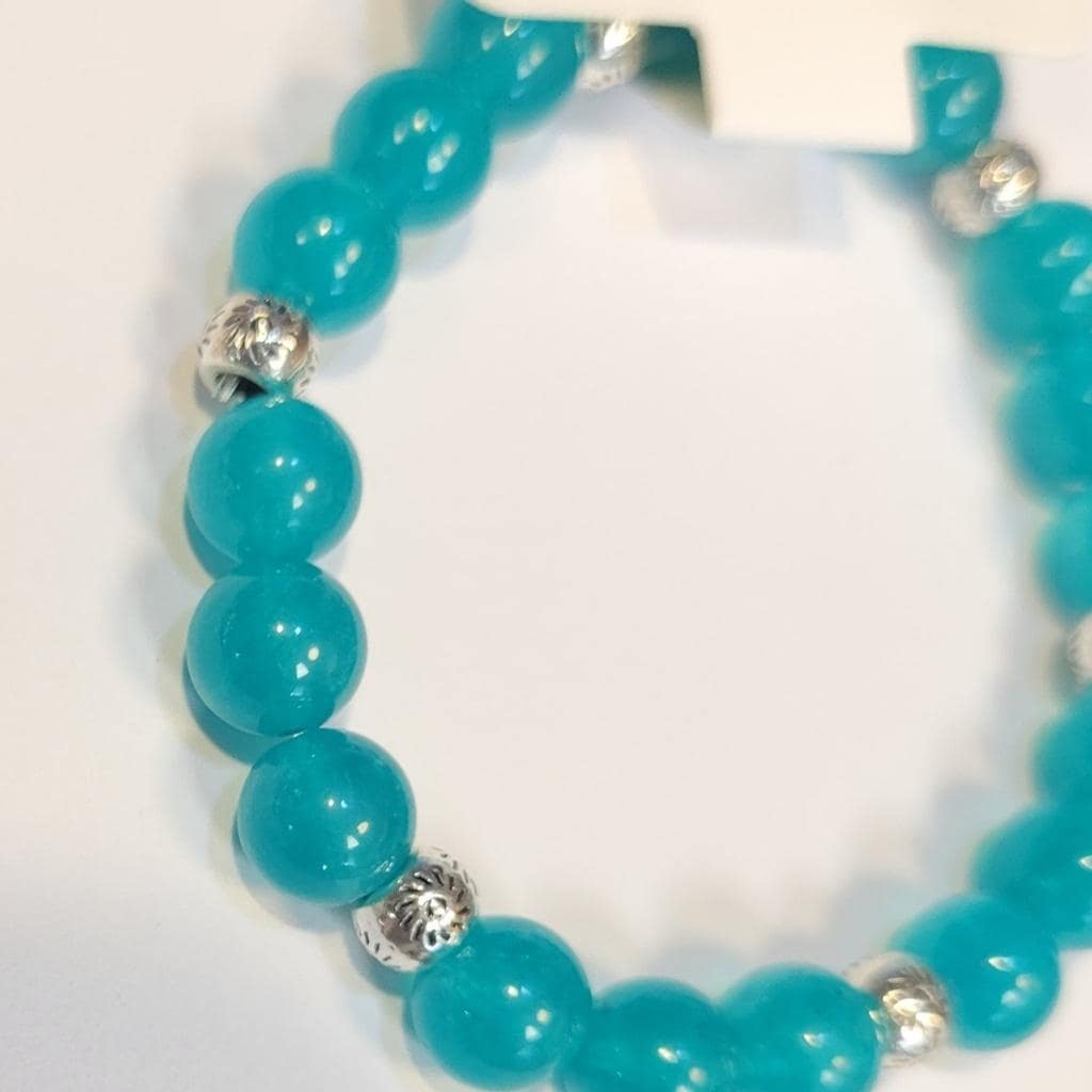 Natural Crystal Aquamarine Beaded Bracelet 8"