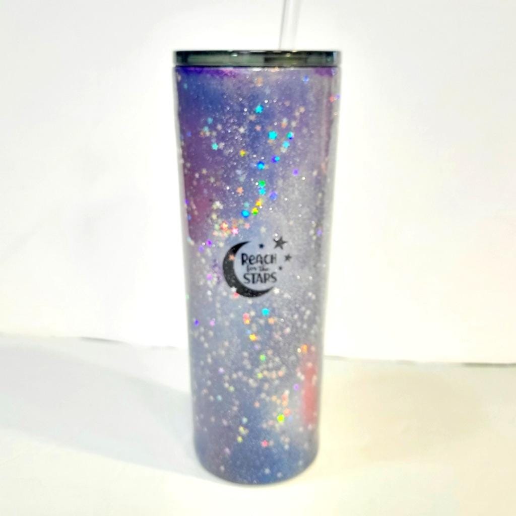 Hand Crafted Nebula Starry Sky Reach For the Stars Glitter 30 Oz Tumbler