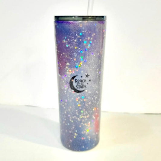 Hand Crafted Nebula Starry Sky Reach For the Stars Glitter 30 Oz Tumbler