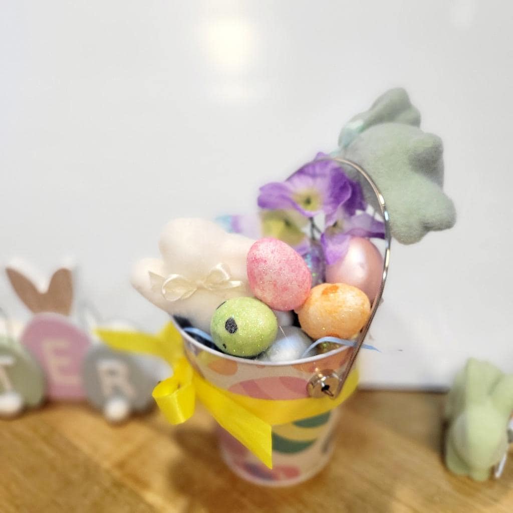 Easter Egg and Flower Table Home Decor Bucket