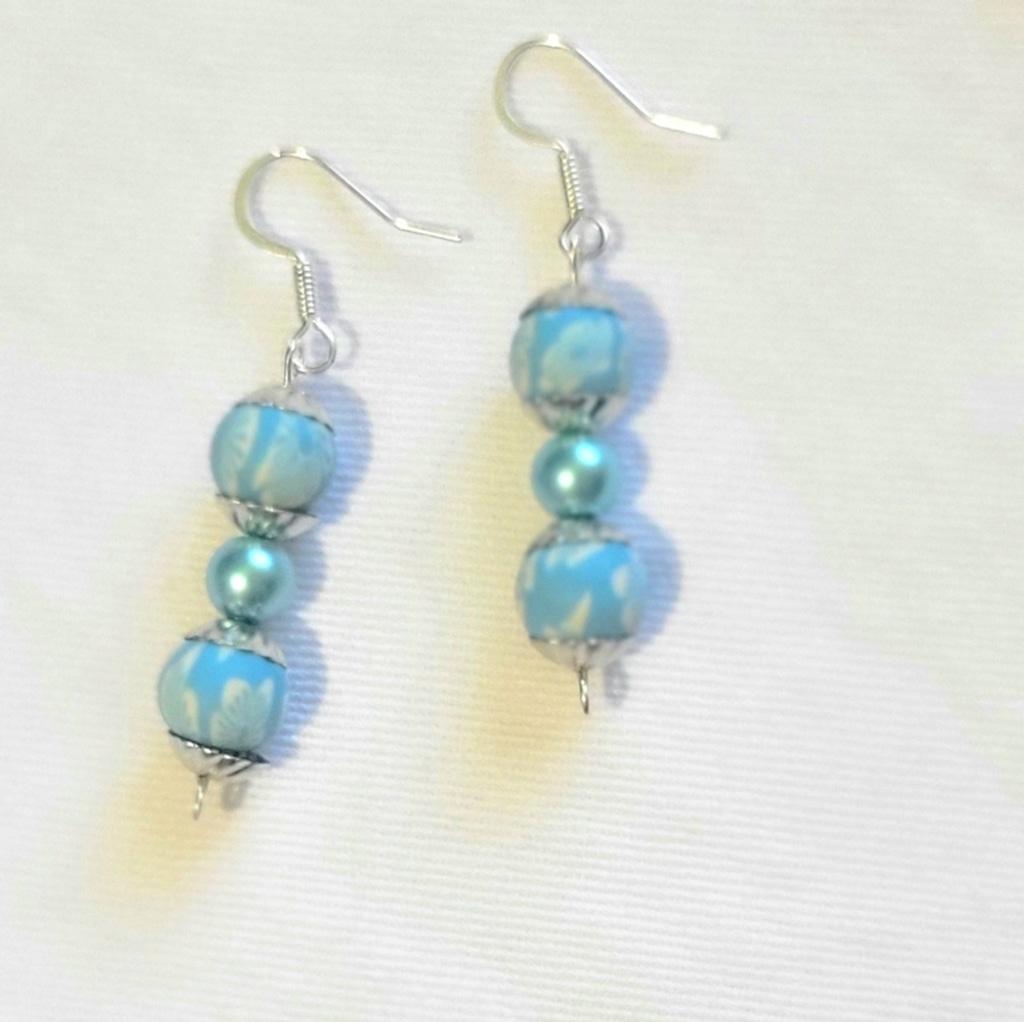 Blue & white dangle drop earrings handmade