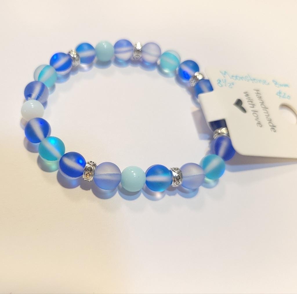 Glass Moonstone Beaded Bracelet 8.5"