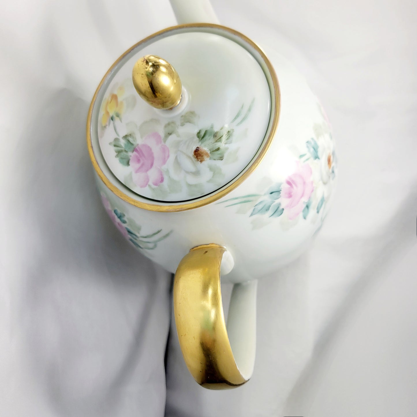 Vintage Hertel-Jacob Porzellen Bavaria Germany White Floral Teapot Gold Accents