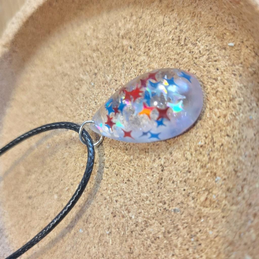Starry Resin Teardrop Pendant Corded Necklace