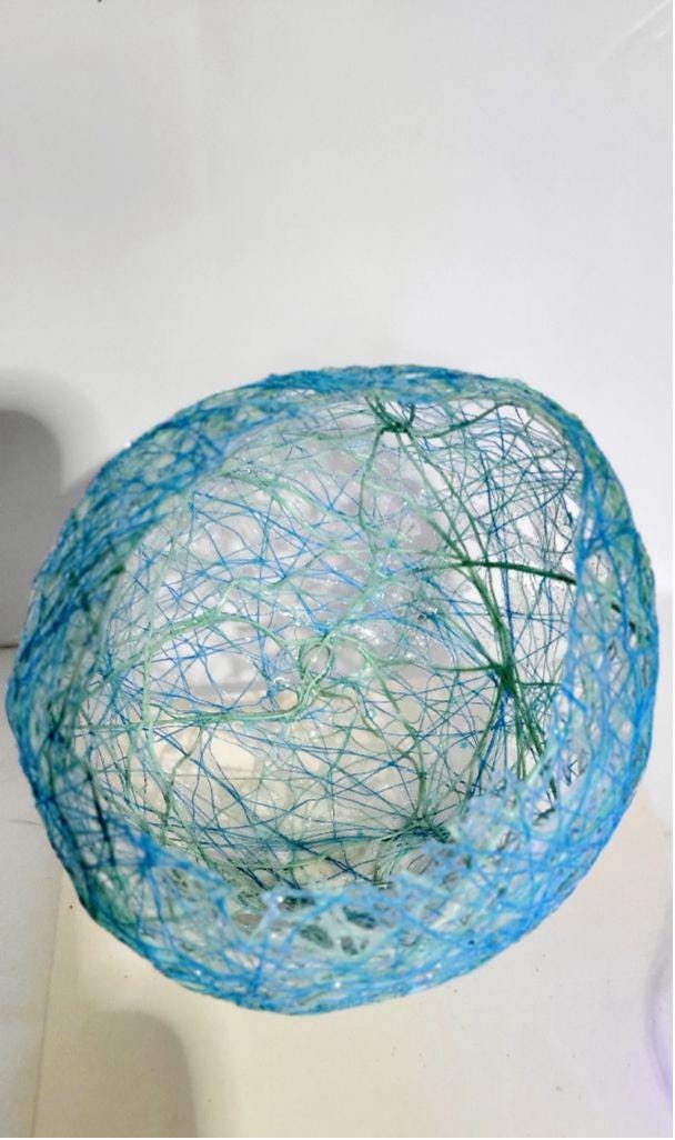 Hand crafted Wrapped thread orb light table decor
