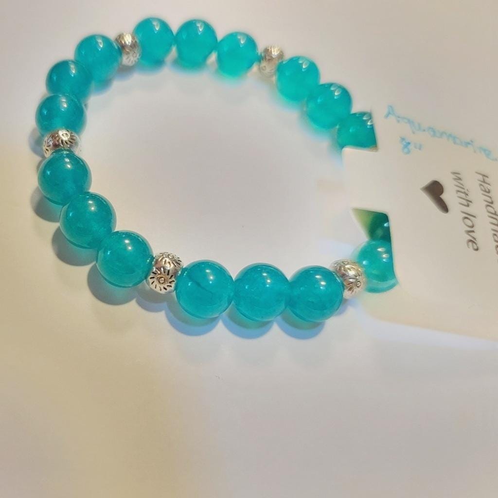 Natural Crystal Aquamarine Beaded Bracelet 8"