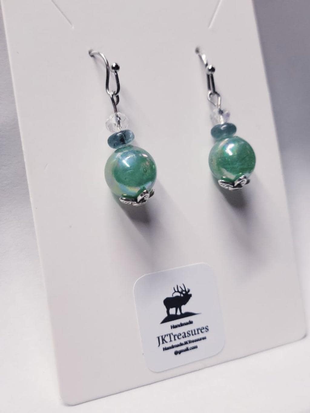 Grandidierite & glass bead rare gemstone drop earrings