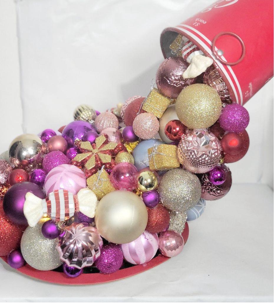 Artisanal made  magical floating bucket pouring Christmas ornaments baubles