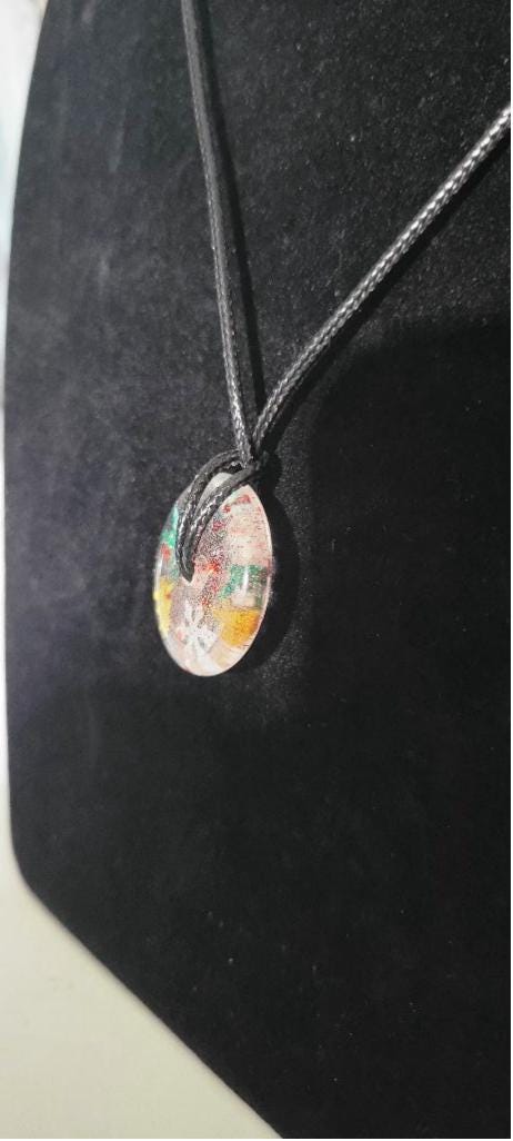 Hand crafted Christmas resin medallion necklace