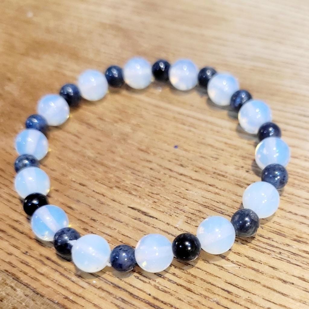 Natural Blue Dumortierite & Opalite crystal  stretch bracelet