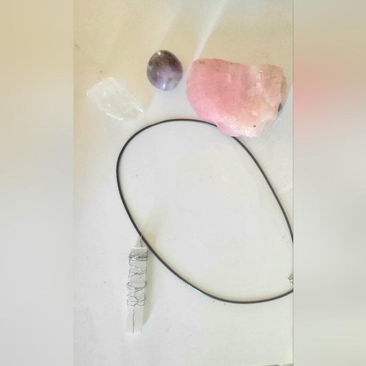 Silver Wire-Wrapped Selenite Pendant Necklace Hand Crafted
