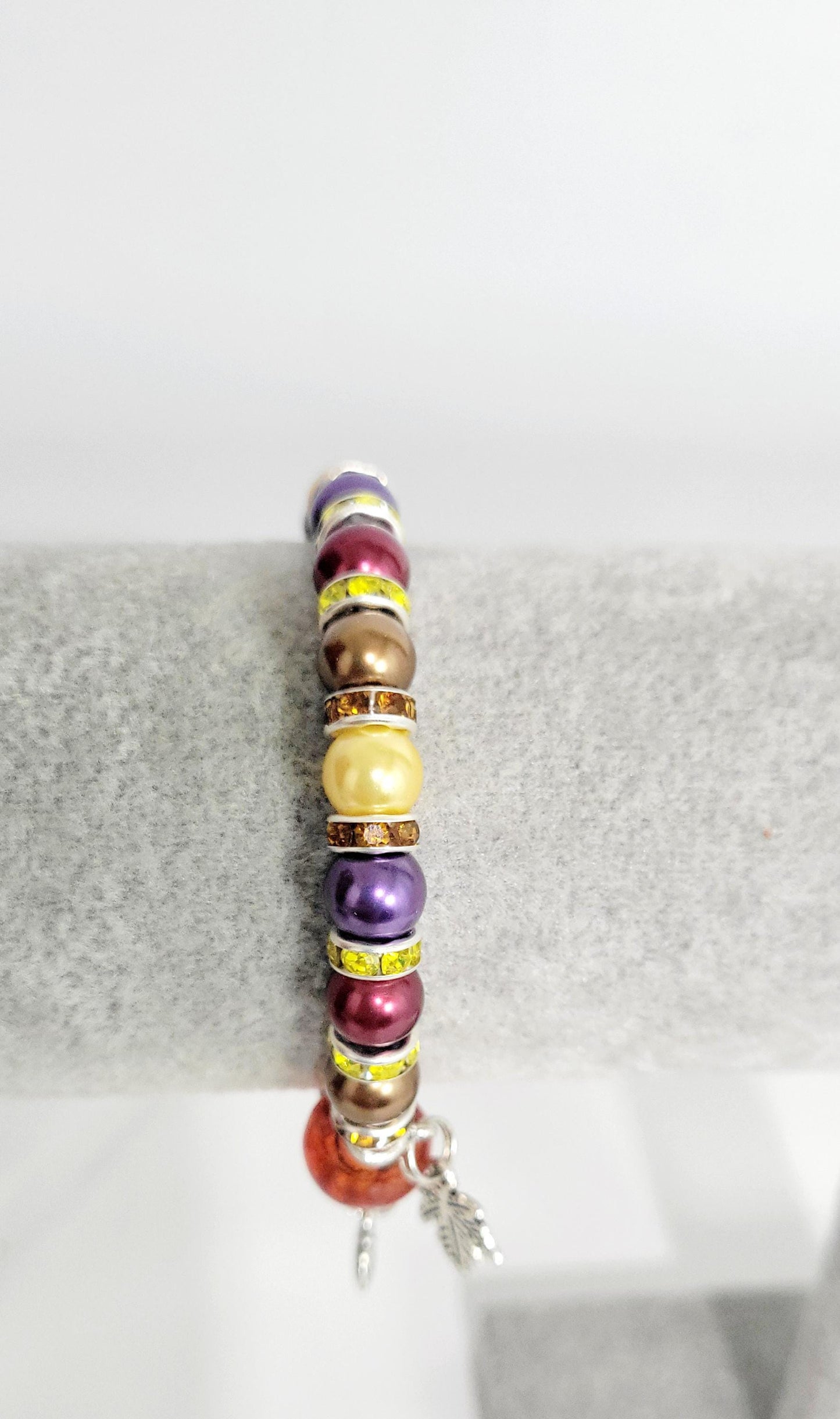 Autumn Fall color glass beaded pumpkin leaf charm bracelet