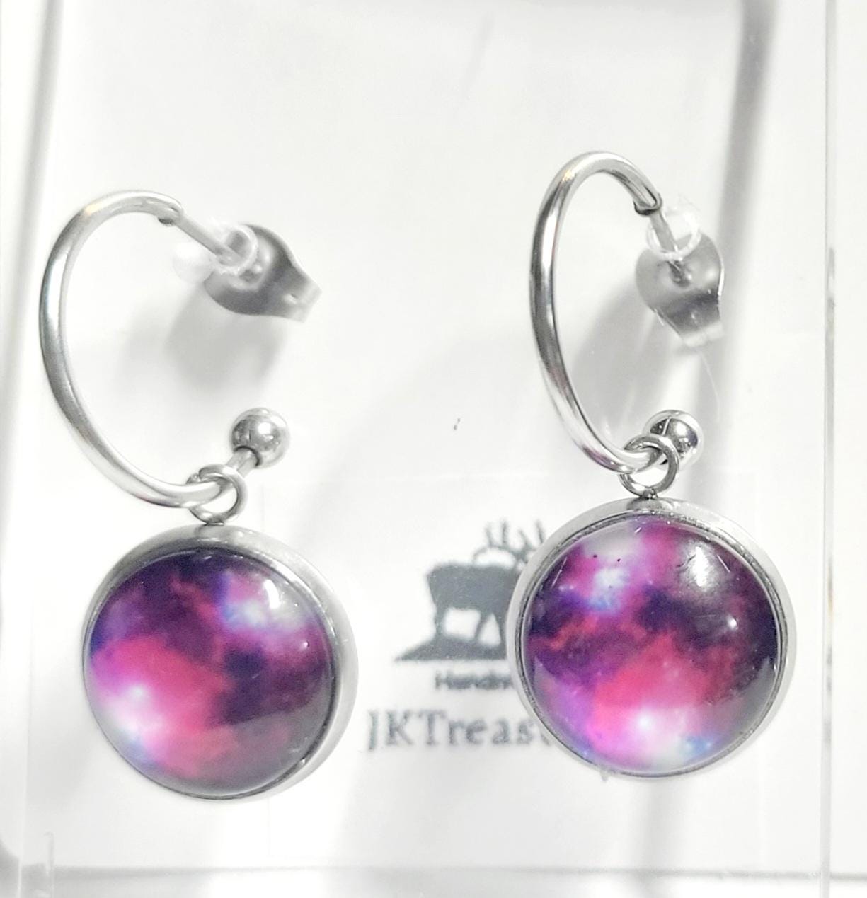 Nebula Galaxy Cosmic Ethereal Purple Hoop Earrings