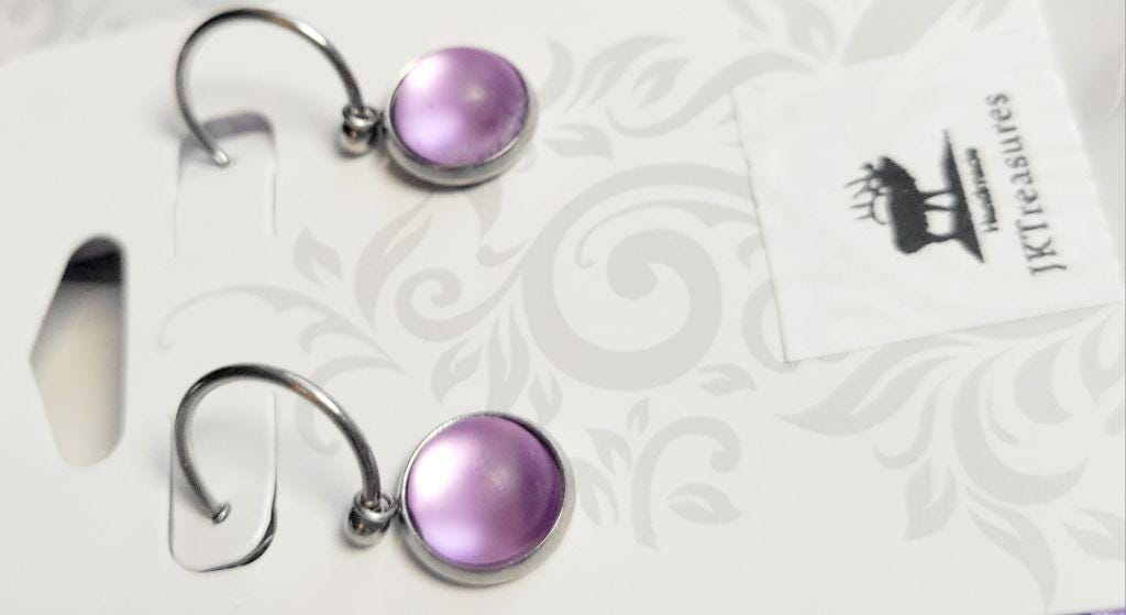 Dark Pink Crystal Sea Glass Rhinestone Dangle Hoop Earrings