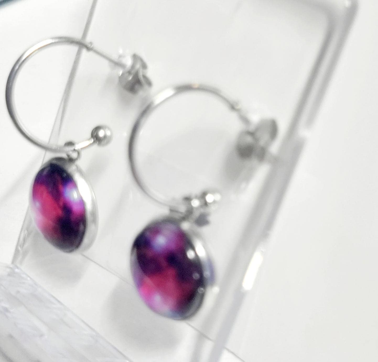 Nebula Galaxy Cosmic Ethereal Purple Hoop Earrings
