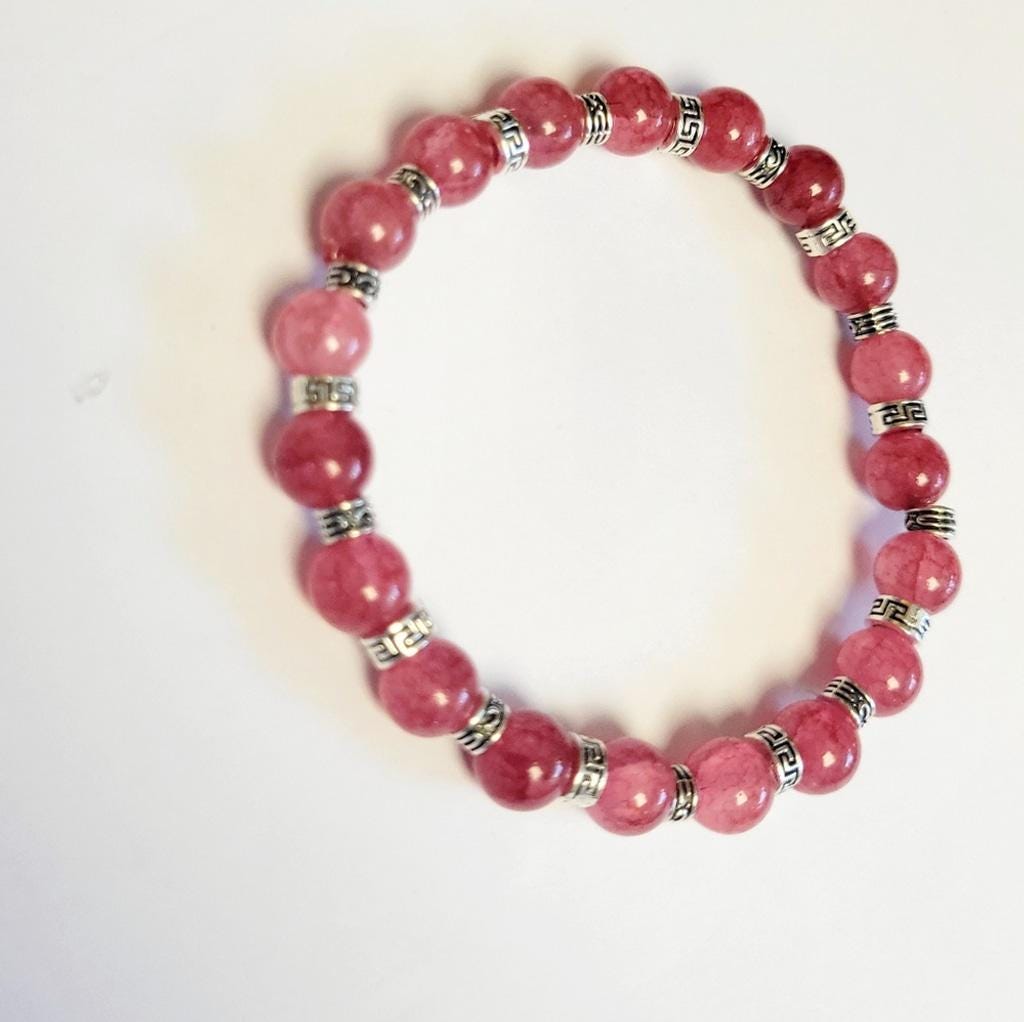 Elegant Pink Snowflake Beaded 7.5" Stretchy Bracelet