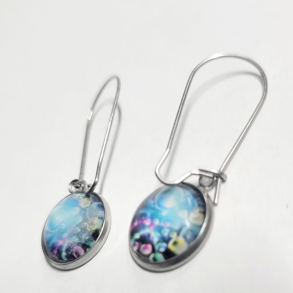 Artisan made abstract bubble latch back dangle earrings