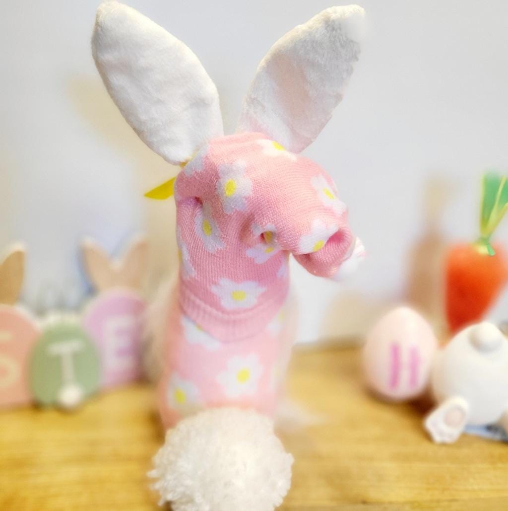 Pink Bunny Spring Gnome with Yellow Bow Decor 11"