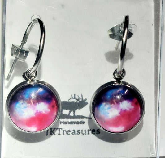 Nebula Galaxy Cosmic Ethereal Pink & Blue Hoop Earrings