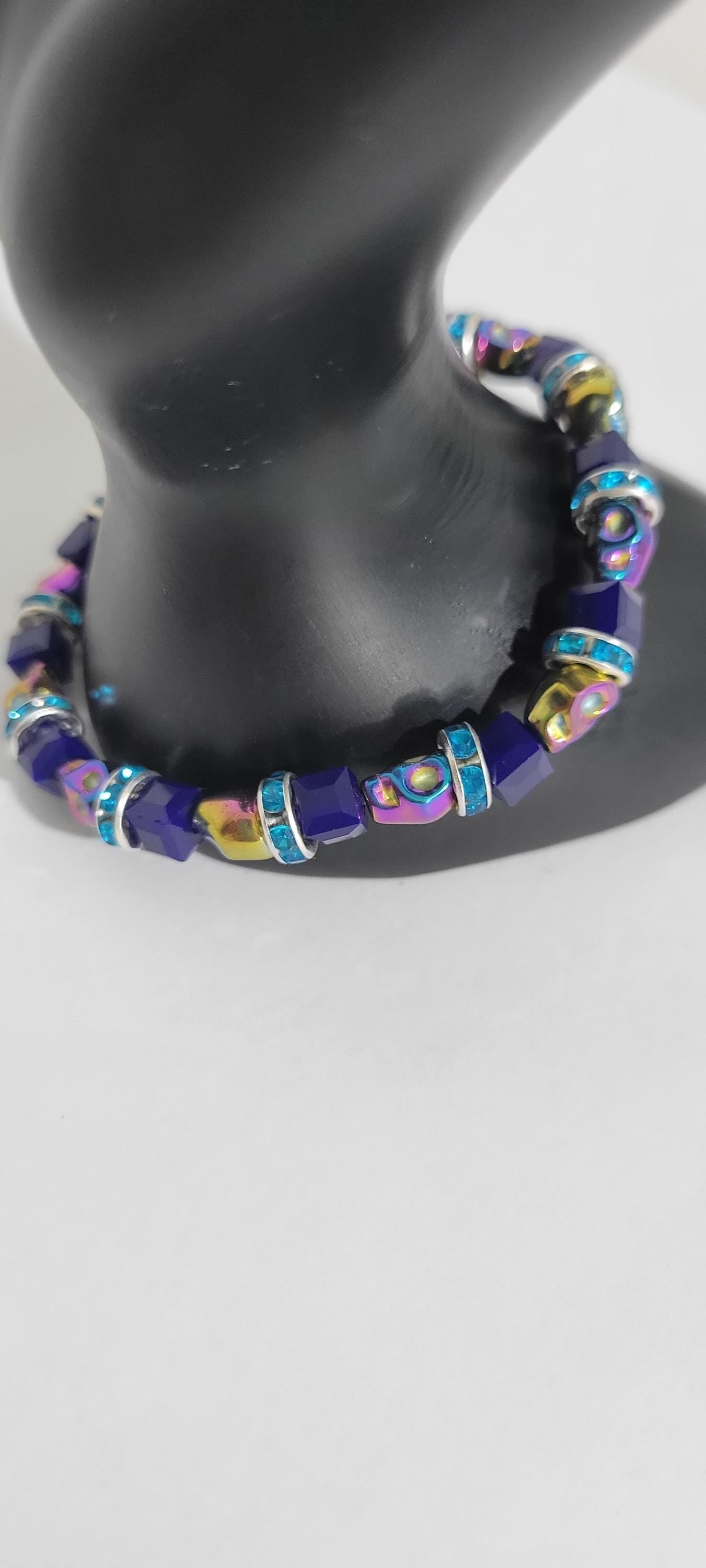 Hand crafted Halloween iridescent skull beaded bracelet