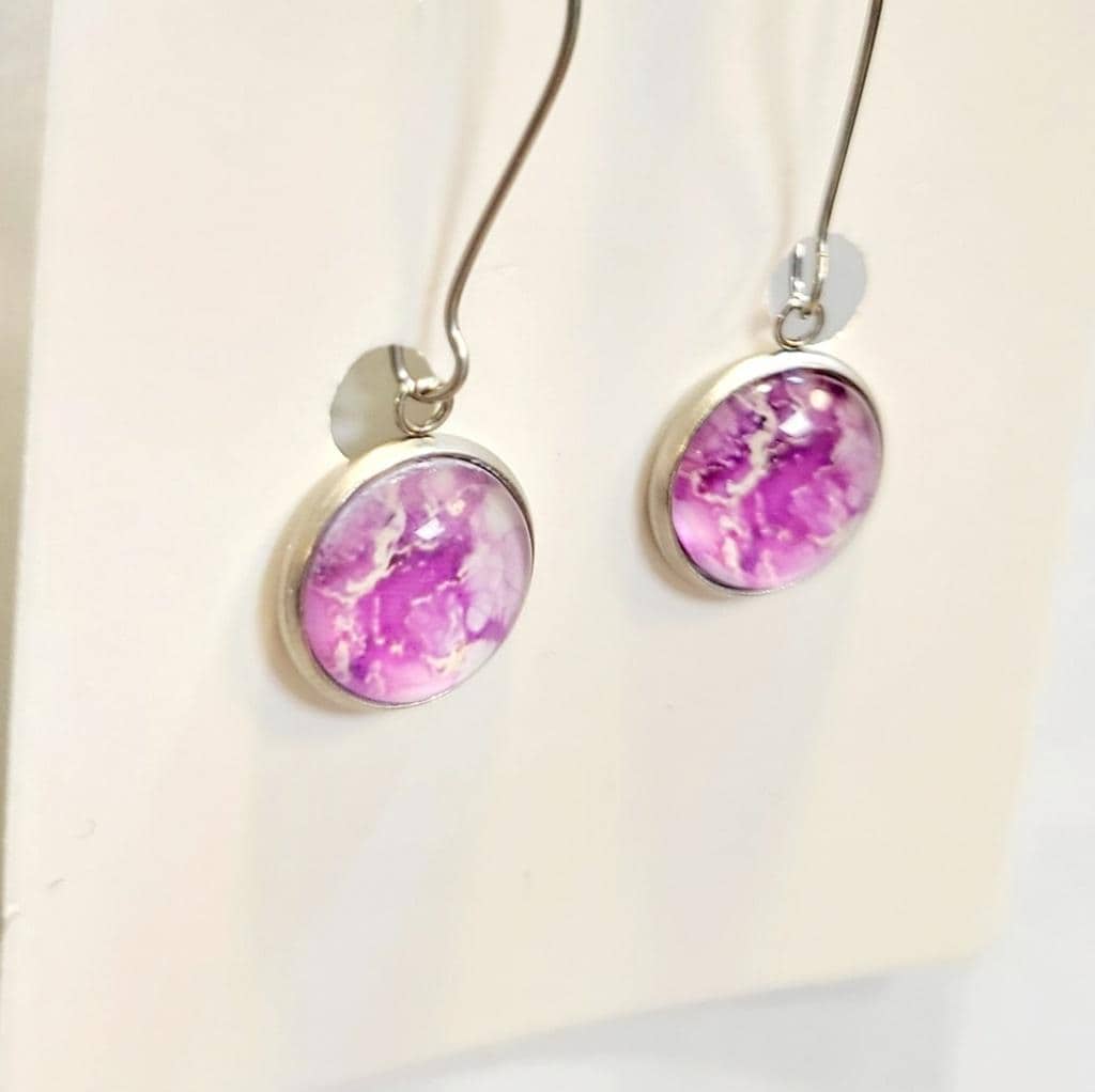 Pink Abstract and Silver Drop Earrings