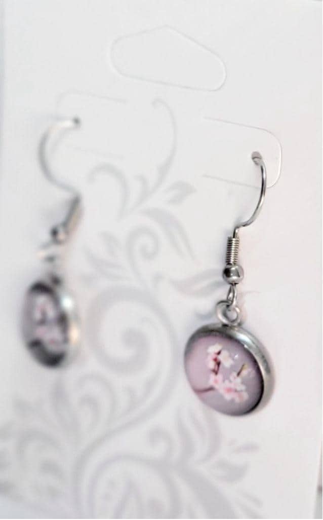 Cherry Blossom cabochon dangle drop earrings