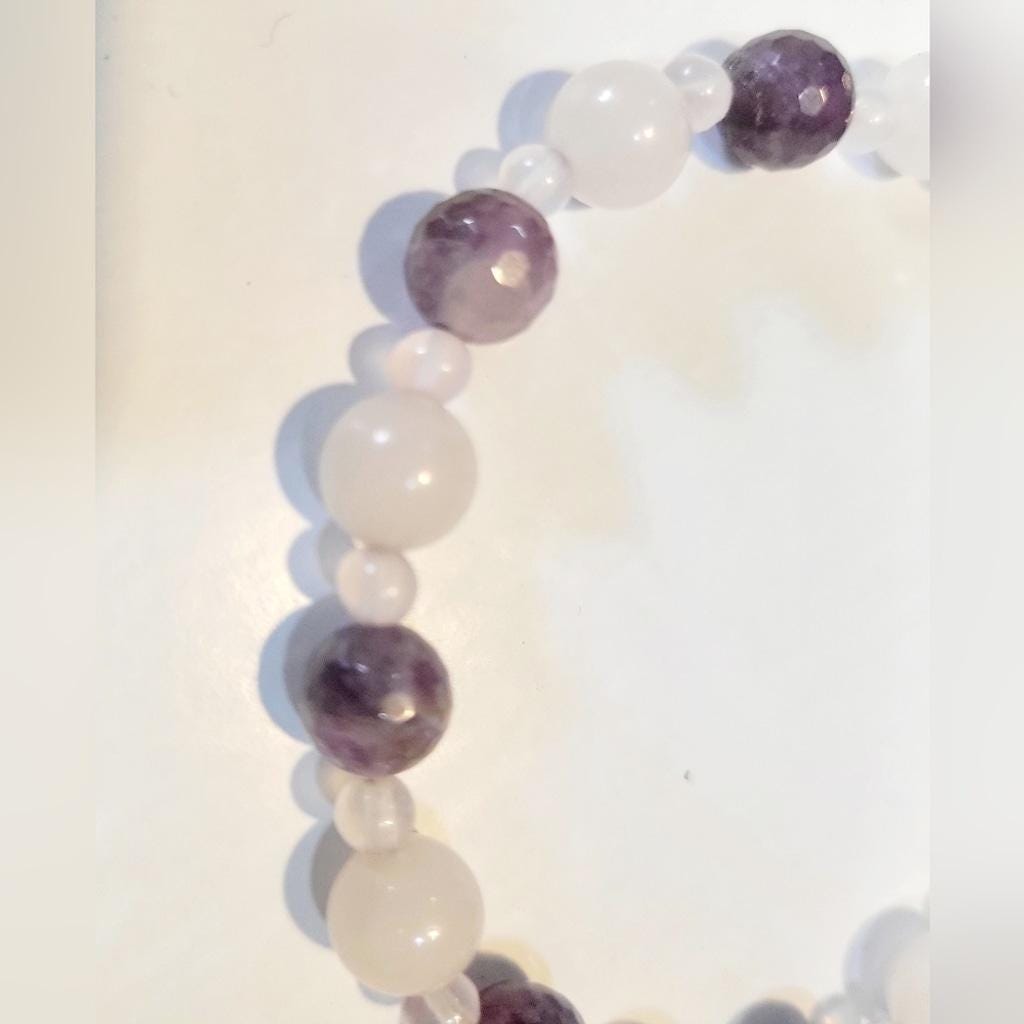 Artisanal Natural Amethyst Clear Quartz Rose Quartz Crystal Beaded Bracelet