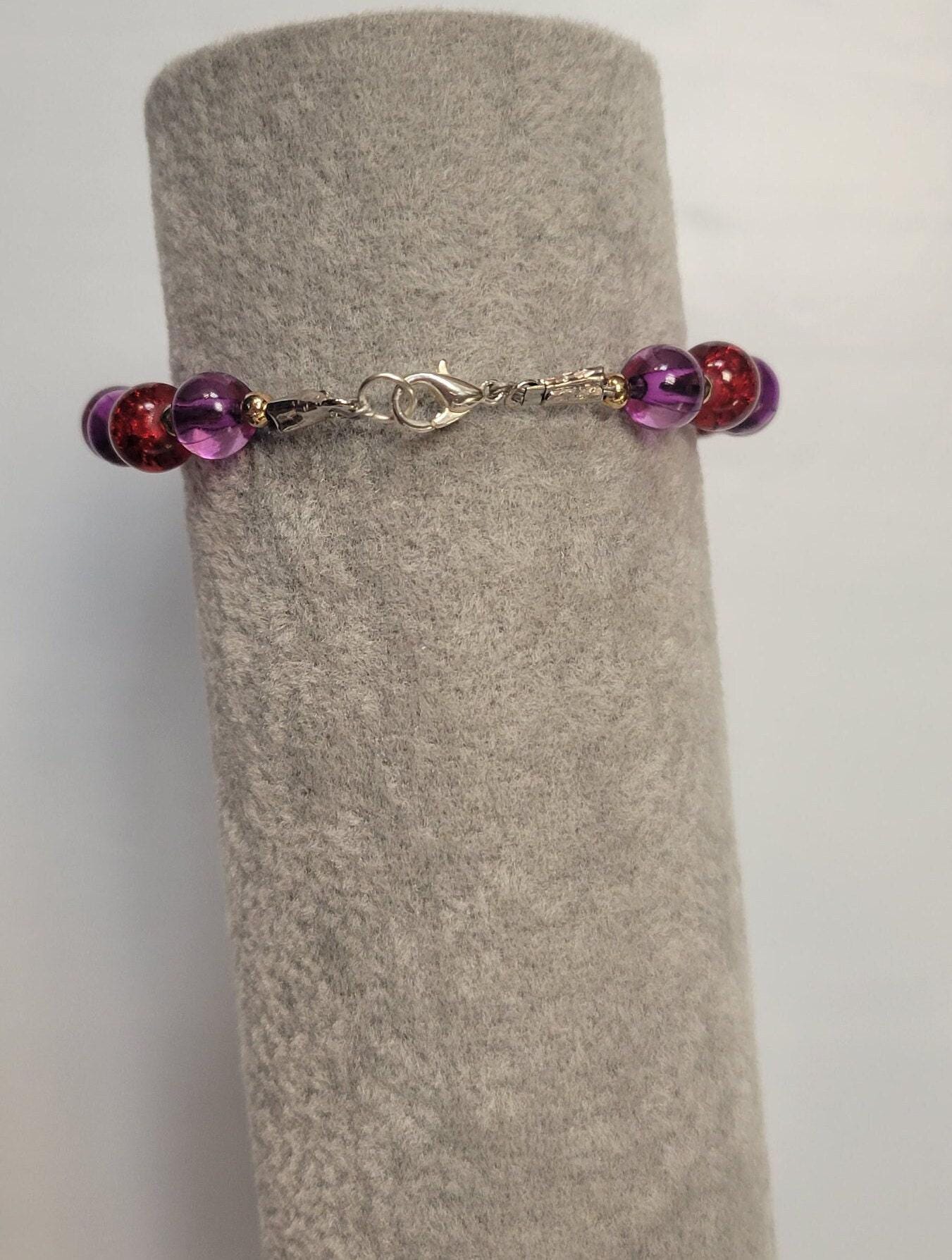 Personalized Family berry colored glass bead bracelet