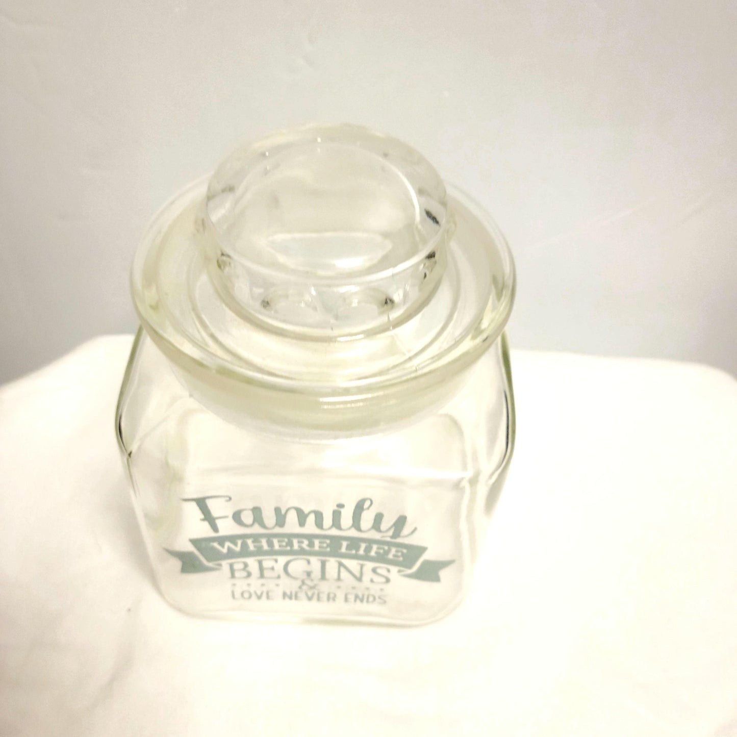 Decorative Family Quote handpainted lidded glass jar home decor canister
