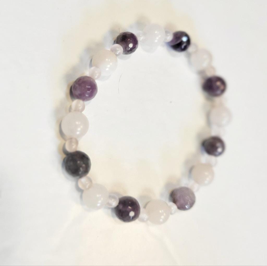 Artisanal Natural Amethyst Clear Quartz Rose Quartz Crystal Beaded Bracelet