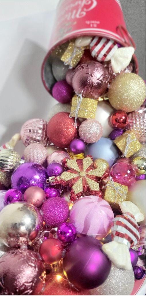 Artisanal made  magical floating bucket pouring Christmas ornaments baubles