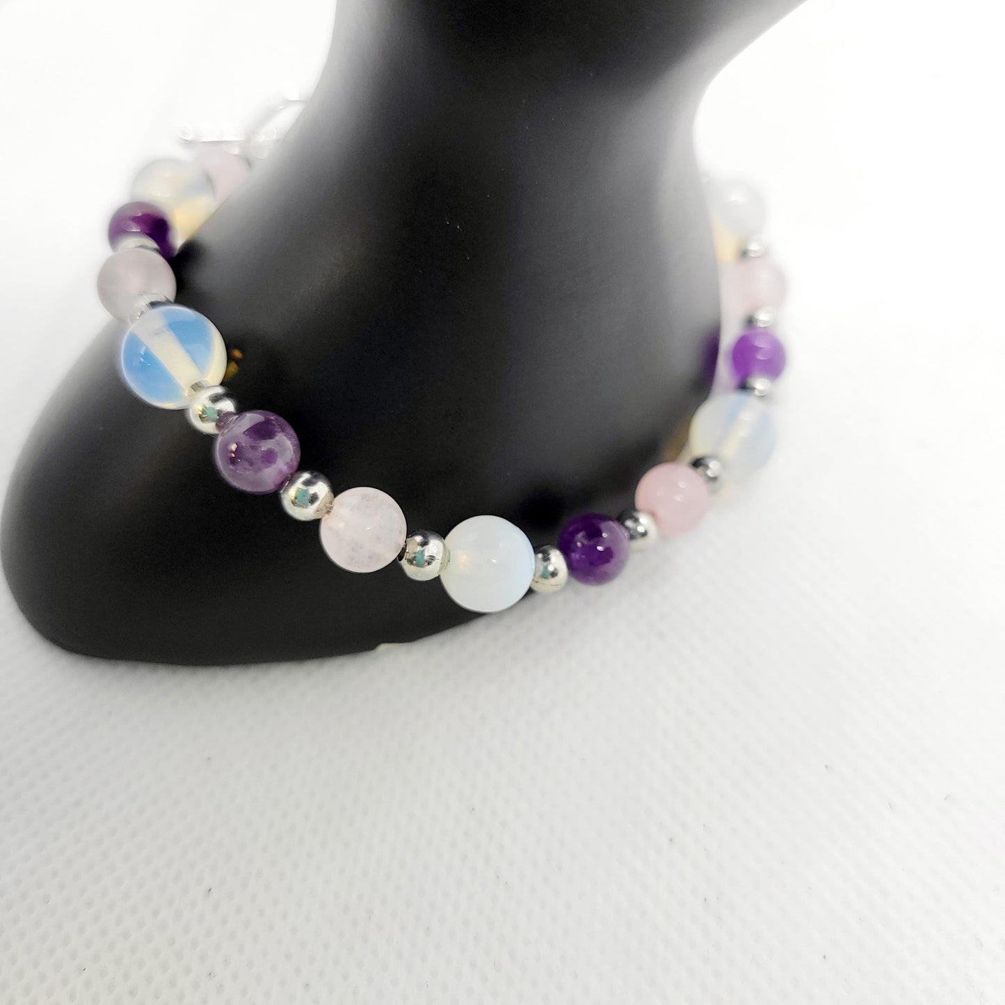 Natural Crystal rose quartz amethyst opalite bracelet & earrings set