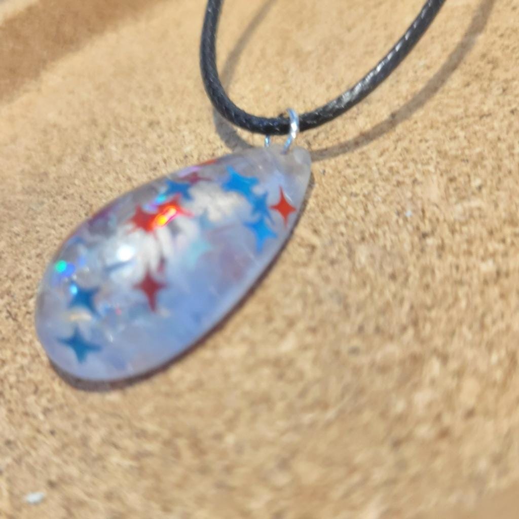 Starry Resin Teardrop Pendant Corded Necklace