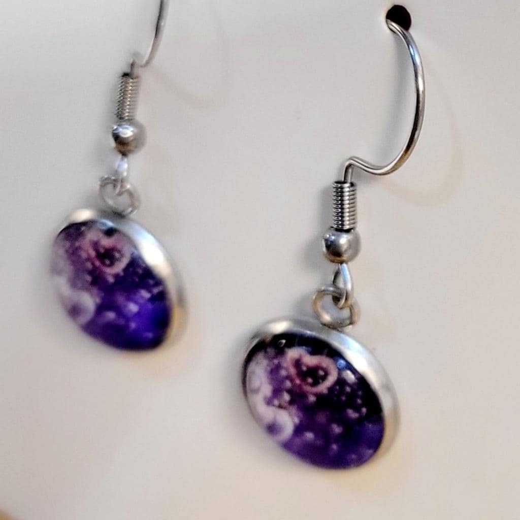 Purple heart bubble dangle drop earrings