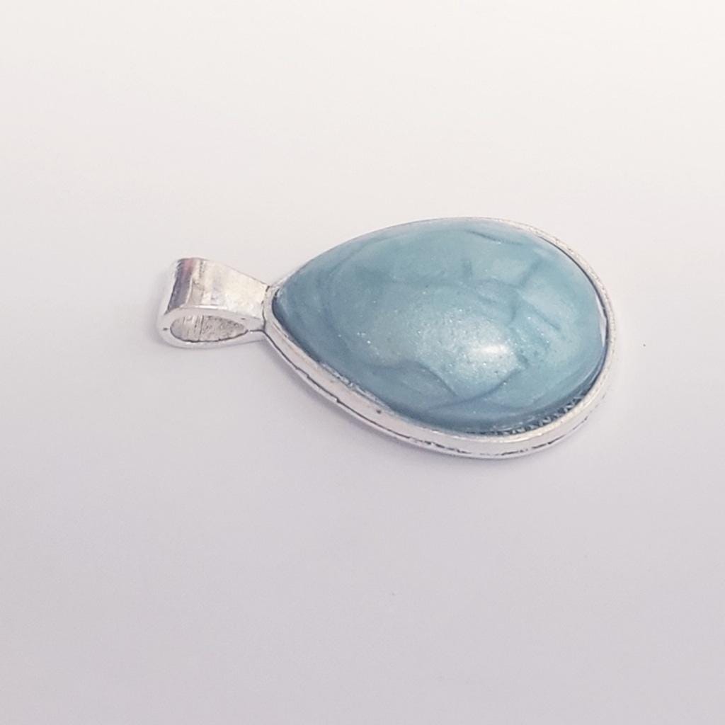 Elegant Hand Crafted Silver and Blue Green Resin Teardrop Pendant