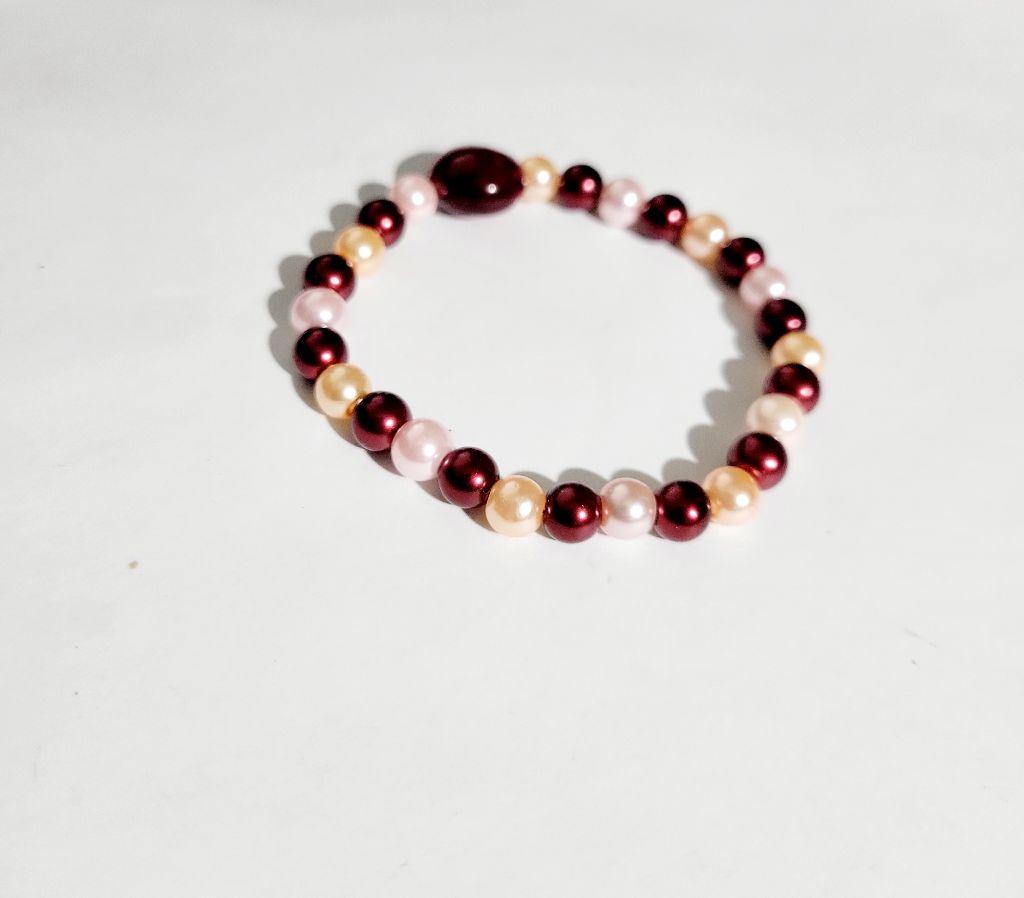 Pearlescent glass and cherry beaded bracelet hand crafted