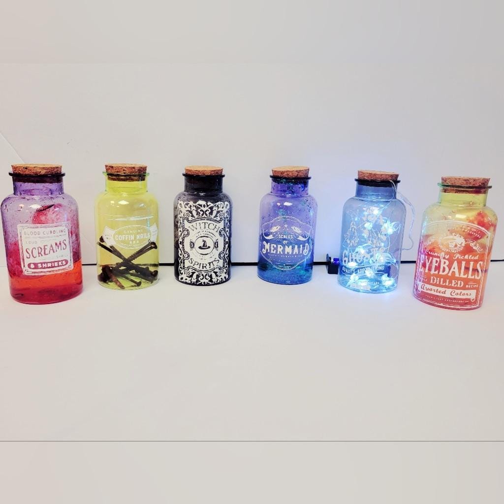 Halloween Apothecary Potion Bottle Set 6 Pieces