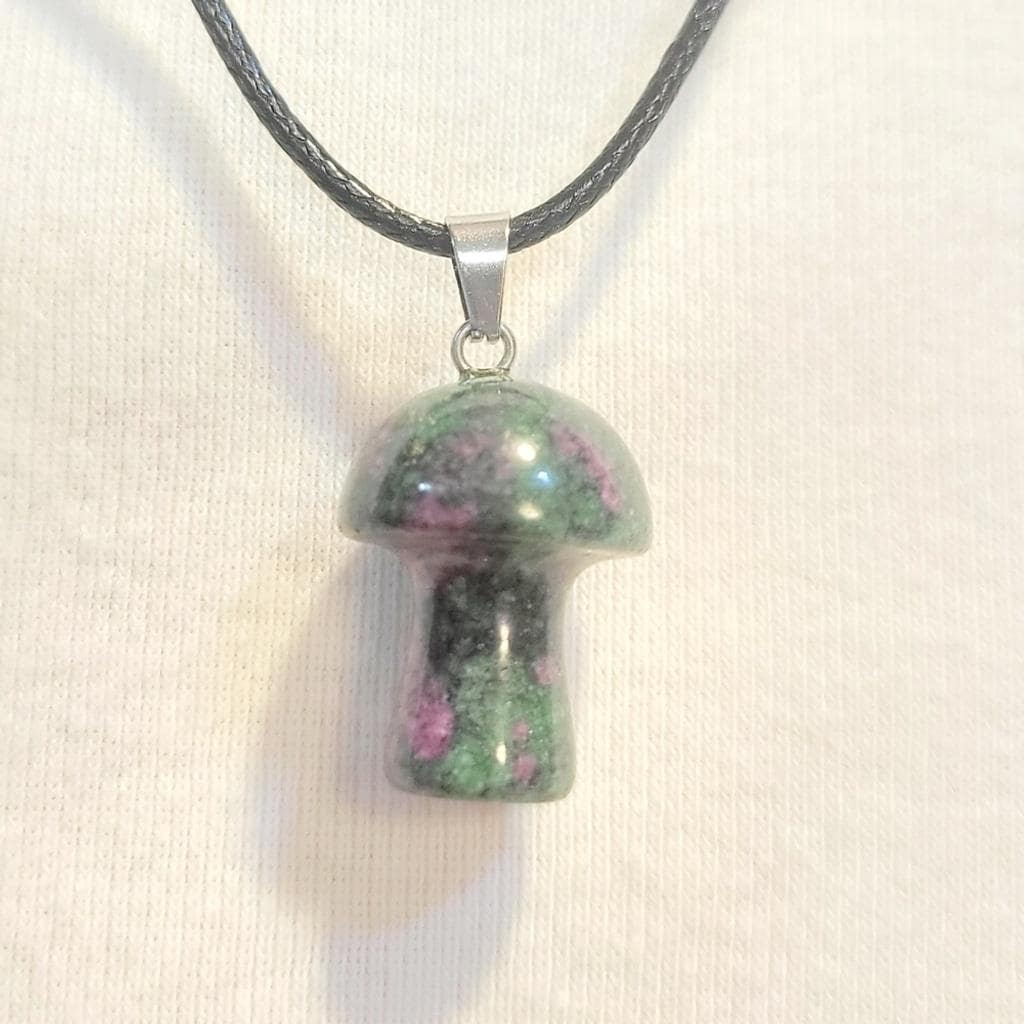 Natural Ruby Zoisite 1/2" Mushroom Crystal Pendant Necklace
