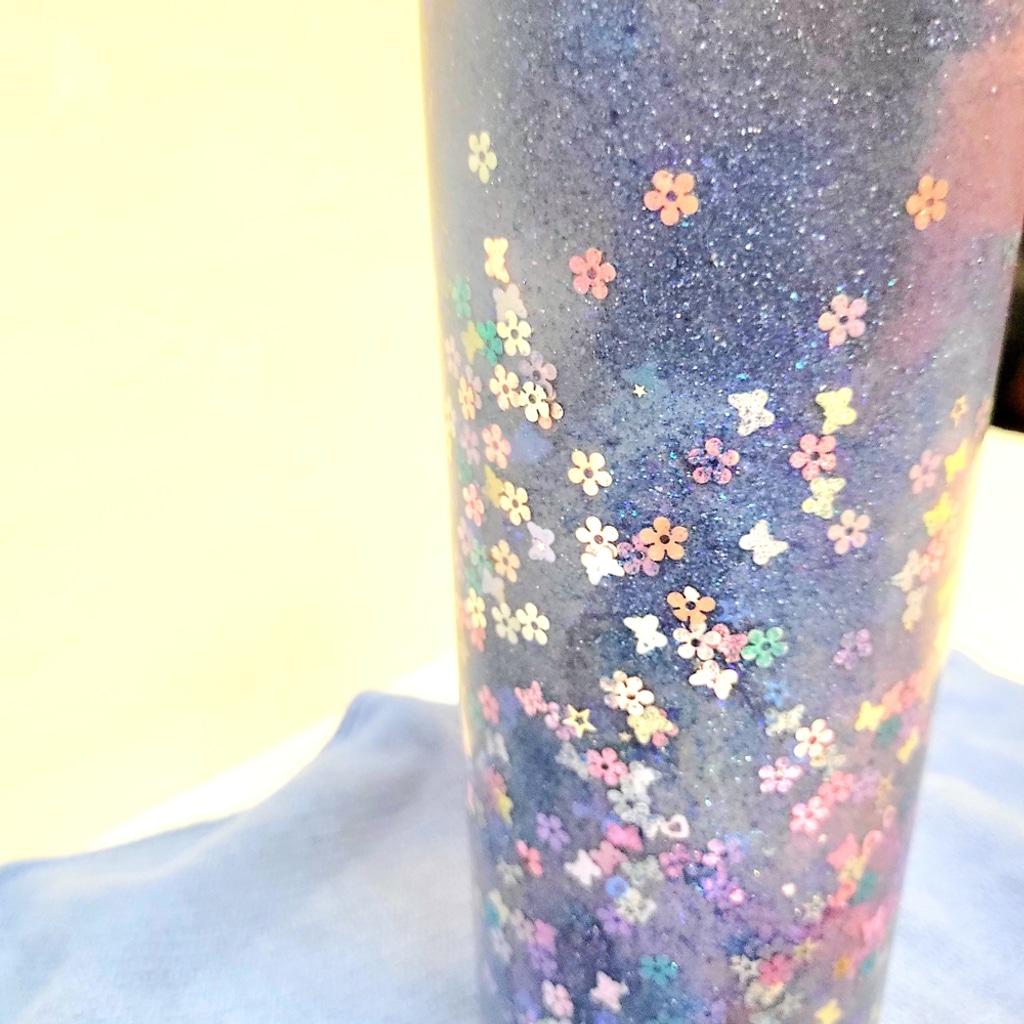 Hand Crafted Purple Glitter 30 Oz Tumbler Butterfly Floral Accents
