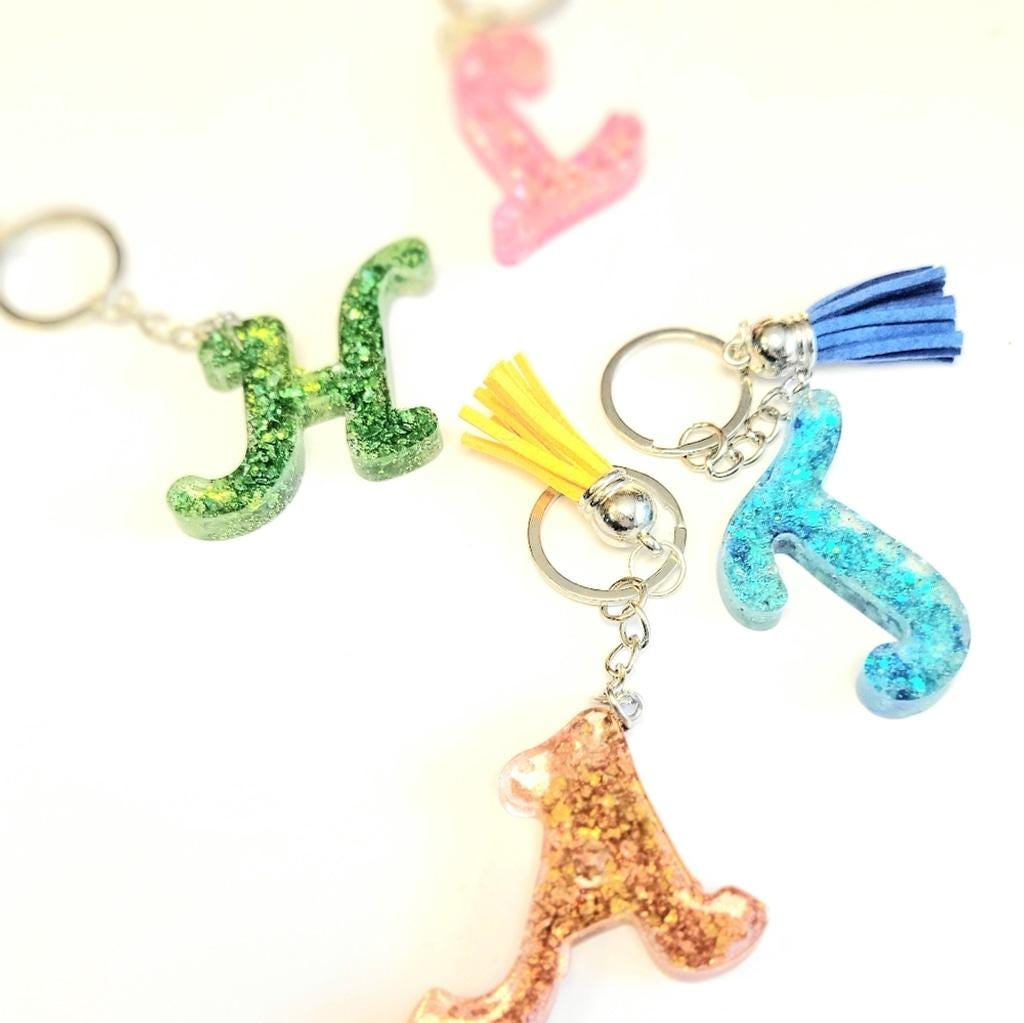 Personalized, 1.5" Resin,Shattered Glass,Glittery, Alphabet Keychains,bag charms