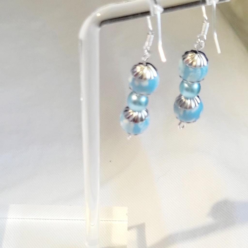 Blue & white dangle drop earrings handmade